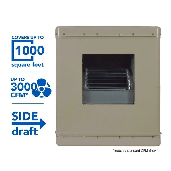 3000 CFM Side-Draft Wall/Roof Evaporative Cooler for 1000 Sq. ft. (Motor Not Included)