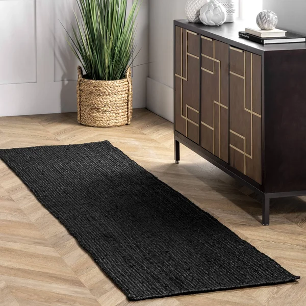 nuLOOM Rigo Hand Woven Jute Runner Rug, 2& 6x22 x 6&, Black