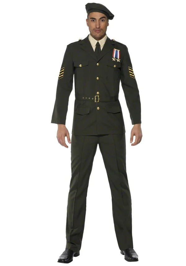 Smiffys Mens Wartime Officer Costume - Size: Medium, Green
