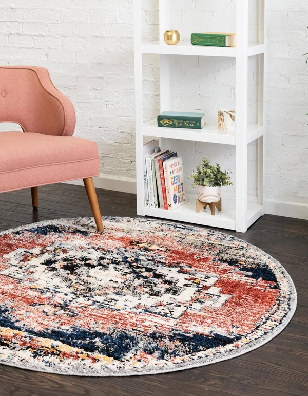 Tucson 3 ft Round Rust Red Red Area Rug