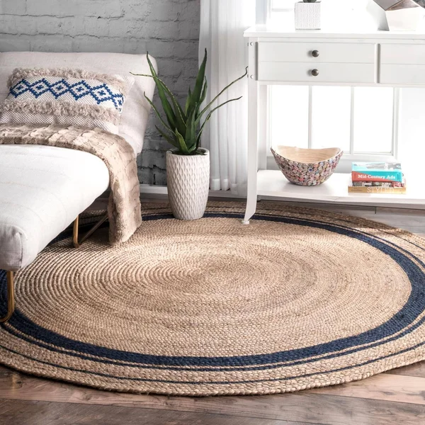 nuLOOM Rikki Braided Border Jute Navy 10 ft. x 14 ft. Area Rug - Blue