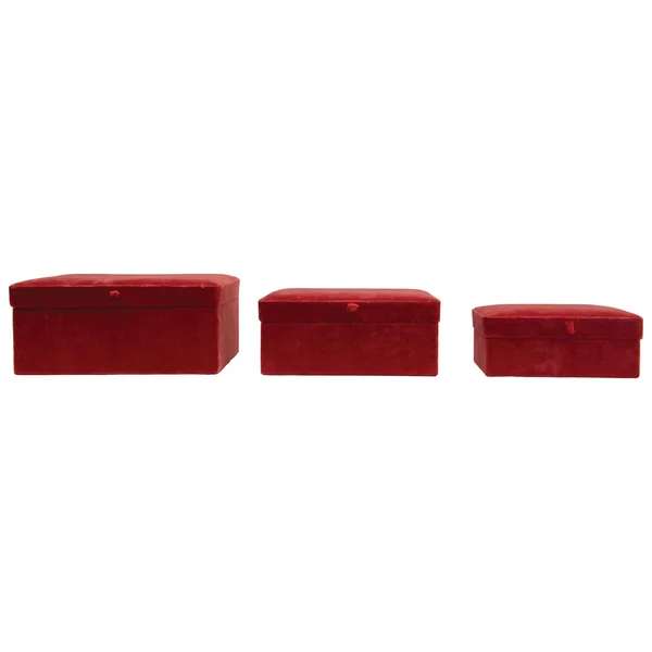 Creative Co-op Wood & Cotton Velvet Attached Lids (Set of 3 Sizes) Boxes, Persimmon