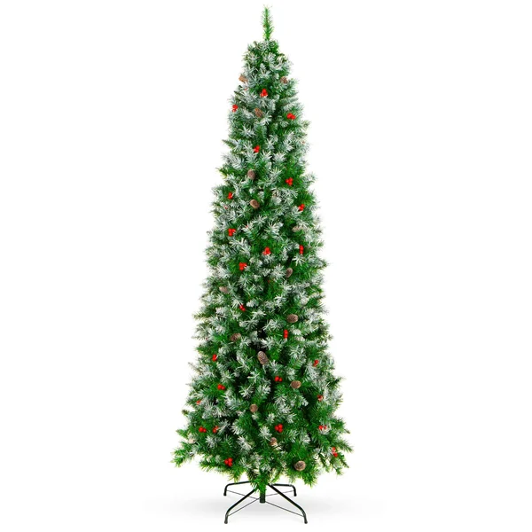 Best Choice Products 6ft Pre-Decorated Partially Flocked Holiday Christmas Pencil Tree w/ 618 Tips - Base