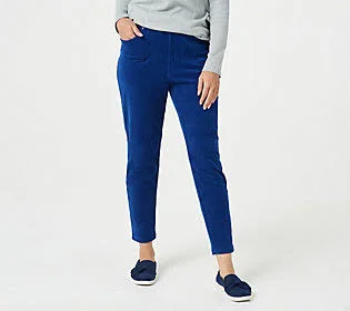 Quacker Factory Knit Corduroy Leggings, Size Large, Light Navy