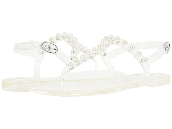 Stuart Weitzman Goldie Jelly Flat Sandals - CLEAR. Shine Rubber, Size: 4 Medium