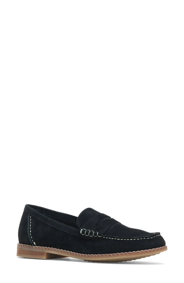 Women's Hush Puppies Wren Loafer Shoes - Wide Black Suede in Size 11