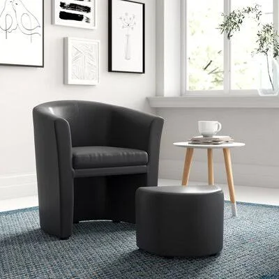 Darvin Barrel Chair and Ottoman Fabric: Faux Leather Black