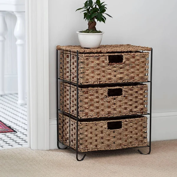 Household Essentials Seagrass - Rattan 3 Drawer Unit