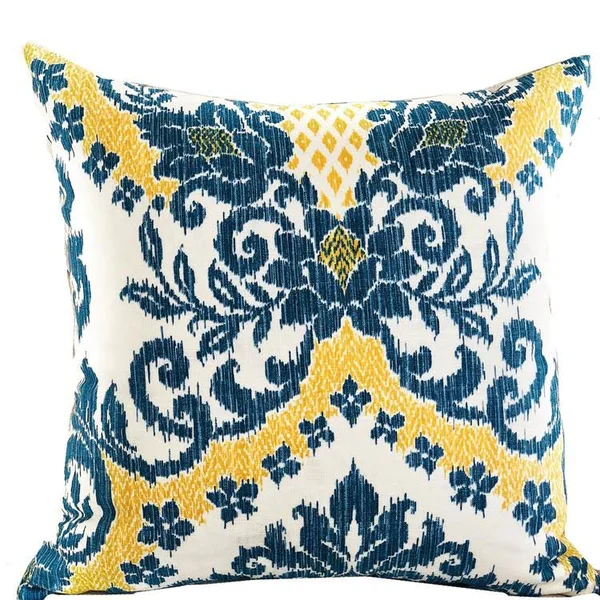 Plutus Lasso Blue, Beige and Yellow Luxury Throw Pillow
