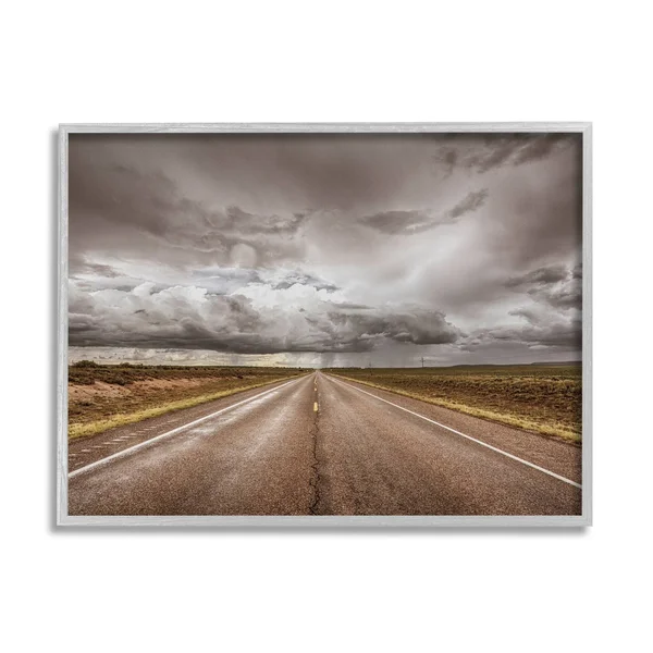 Stupell Industries Open Road Under Stormy Sky Western Landscape Framed Wall Art - Multi-Color - Grey - 24 x 30