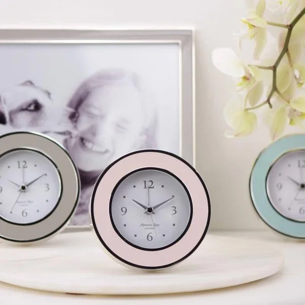 Addison Ross Pink Enamel Alarm Clock, 8cm x 8cm x 5.5cm