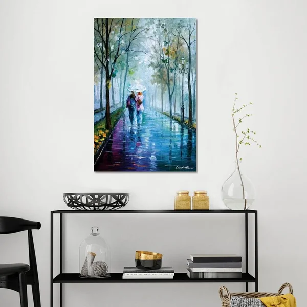 Leonid Afremov Canvas Wall Decor Prints - Foggy Stroll ( scenic & landscapes > Urban > City Parks art)