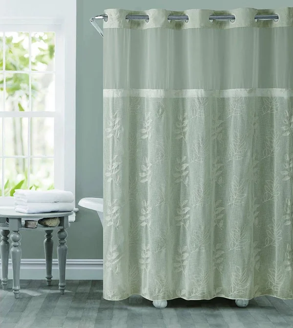 Hookless Palm Leaves Shower Curtain in Tan