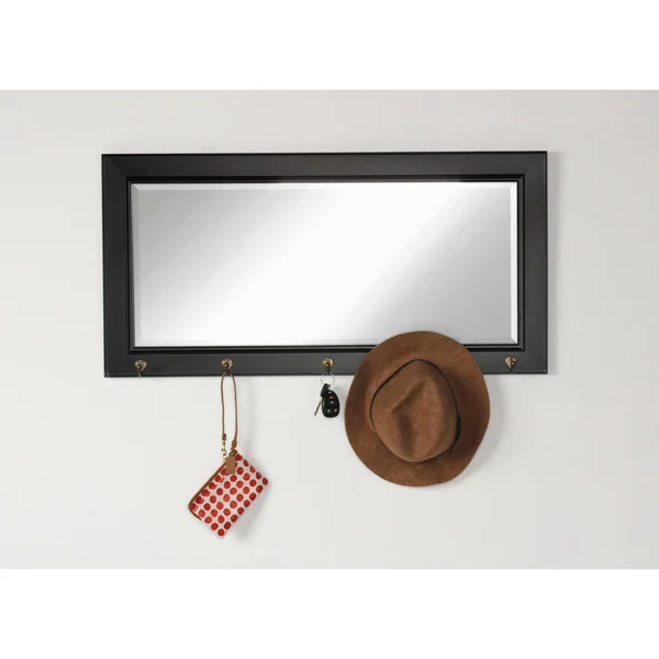 DesignOvation Pub Mirror with 5 Metal Hooks Black