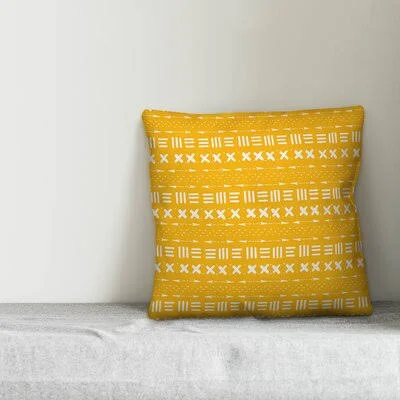 McCutchen Mudcloth Print Outdoor Square Wrought Studio Color: White/Yellow, Size: 18x22 x 18