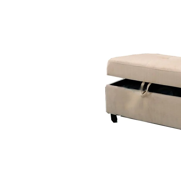 Fabric Upholstered Rectangular Ottoman with Hidden Storage - Beige