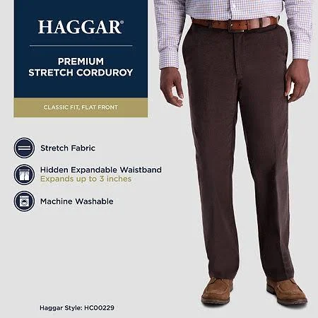 Men's Haggar Classic-Fit Stretch Expandable Waistband Corduroy Pants - Khaki - 34x34