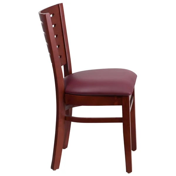 Darby Series Slat Back Mahogany Wood Restaurant Chair - Burgundy Vinyl Seat, Flash Furniture