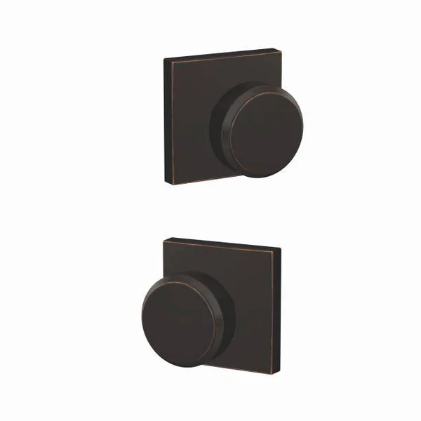 Schlage Custom Bowery Two-Sided Dummy Door Knobset with Collins Trim - Black Stainless - FC172BWE530COL