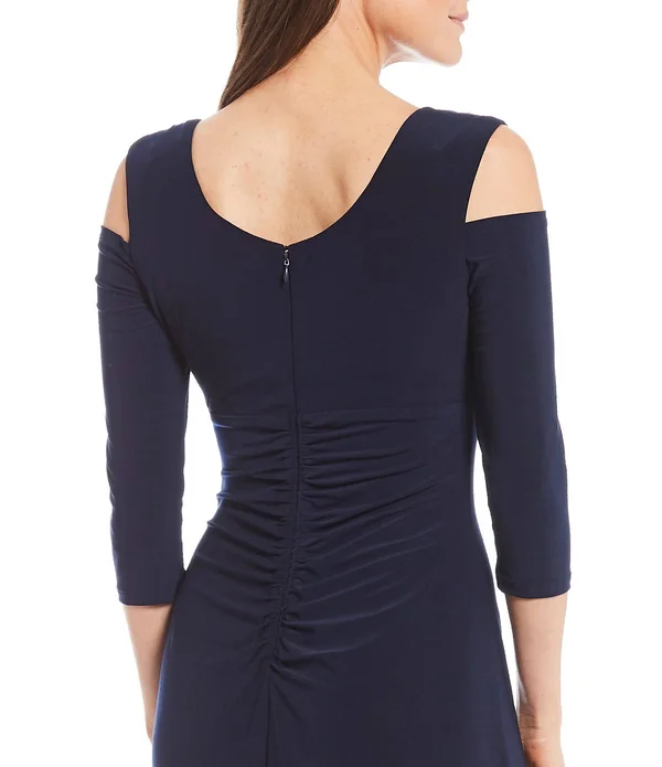 R & M Richards Cold-Shoulder Gown Navy Size 16