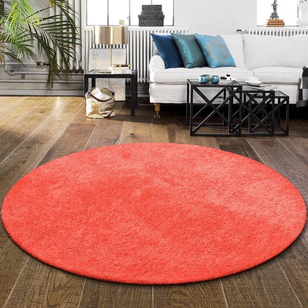 Superior Elegant, Plush, Hand-Woven Spiced Coral Shag Round Rug - 6'6" Round (6'6" Round - Spiced Coral), Pink