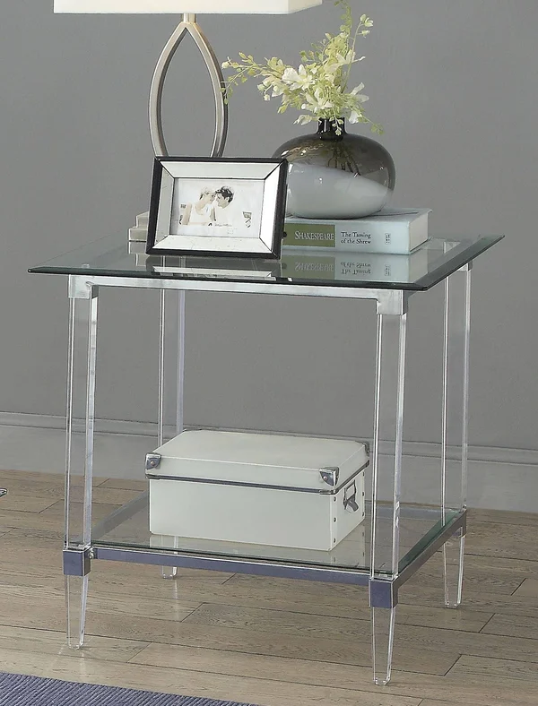 Acme Polyanthus End Table, Clear Acrylic, Chrome & Clear Glass