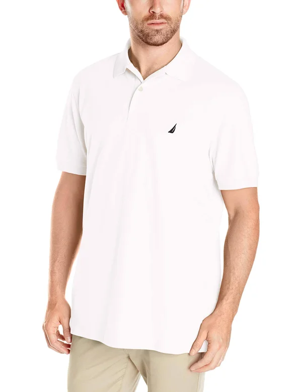 Nautica Men's Standard Short Sleeve Solid Cotton Pique Polo Shirt, White
