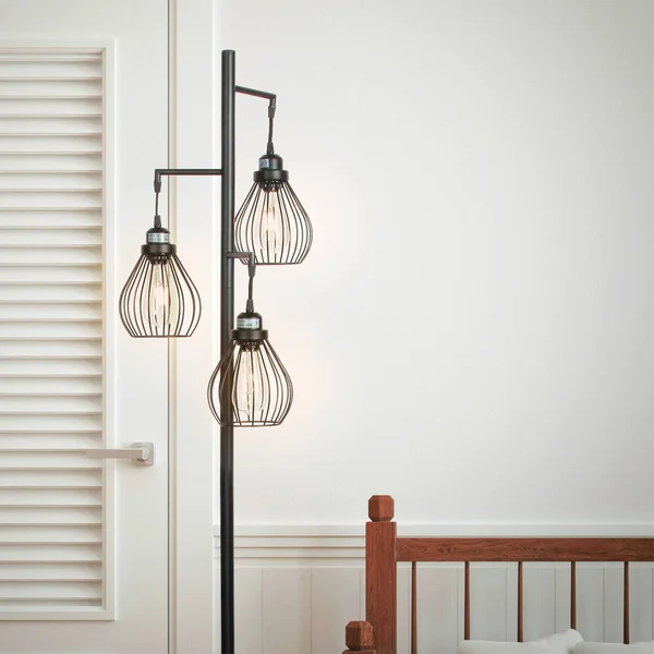 Brightech Teardrop - Floor Lamp Matches Industrial - Farmhouse & Rustic Living Rooms – Standing Tree Lamp with 3 Elegant Cage