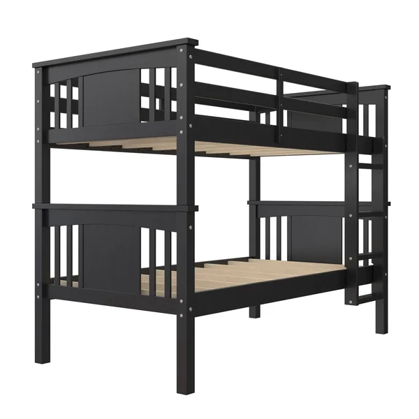 Avenue Greene Perry Twin Over Twin Wood Bunk Bed for Kids - Black