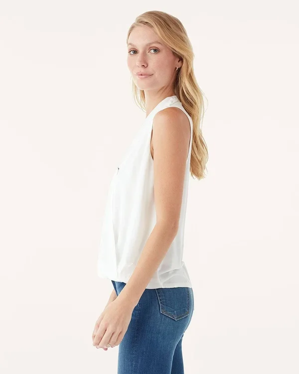Splendid Summit Silk Mixed Media Surplice Tank (off-white) Women's Clothing