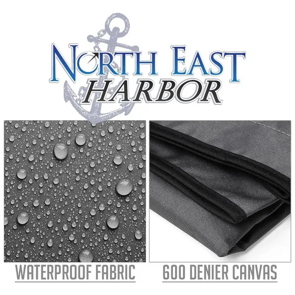 North East Harbor 4 Bow Boat Bimini Top Cover Gray with Rear Support Poles and Zippered Boot Fits 67 inch-72 inch Width Beam V-H