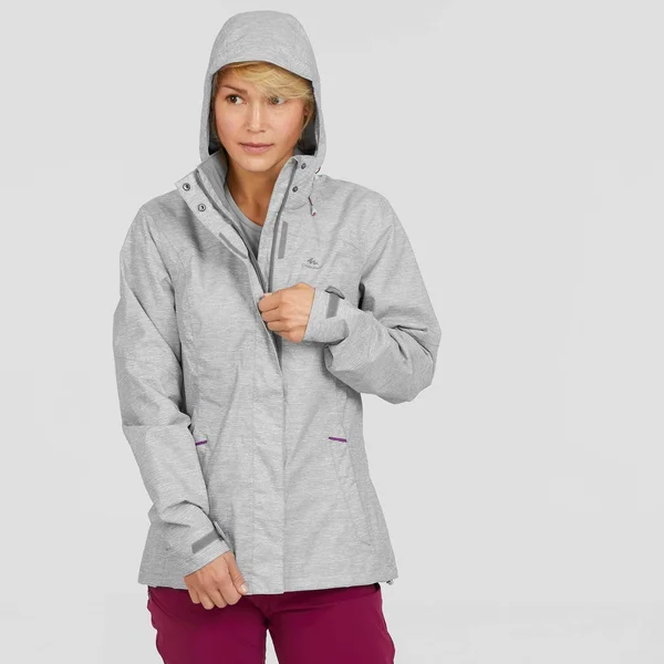 Quechua Women's Mh100, Waterproof Hiking Jacket in Gray, Size XL