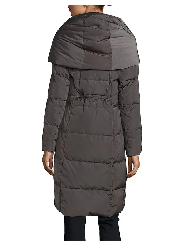 Cole Haan Women's Taffeta Down Double Breasted Zip Front Coat, Navy, Xs