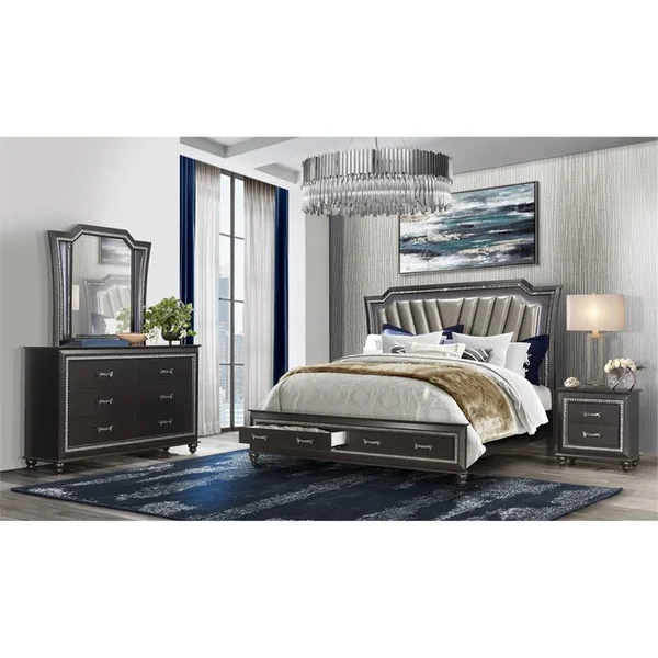 Global Furniture USA Metallica LED Silver Nightstand