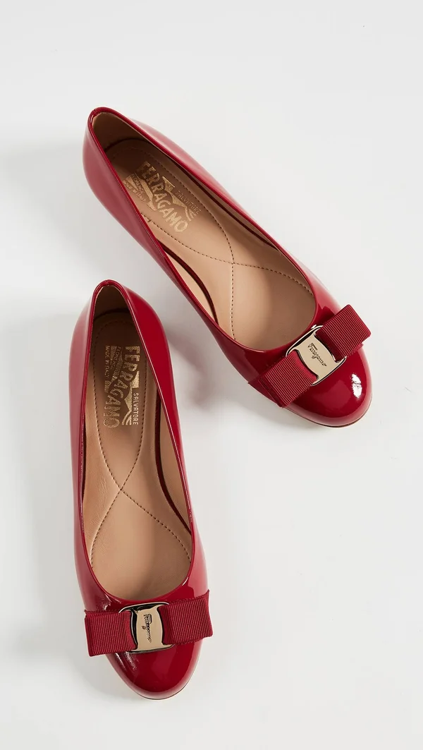Salvatore Ferragamo Varina Patent Bow Ballet Flats, Rosso (Red)