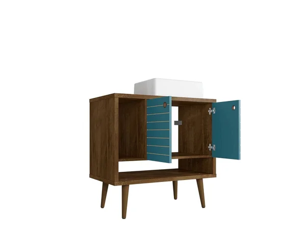 Manhattan Comfort 240BMC93 Liberty 31.49 Bathroom Vanity with Sink and 2 Shelves in Rustic Brown and Aqua Blue