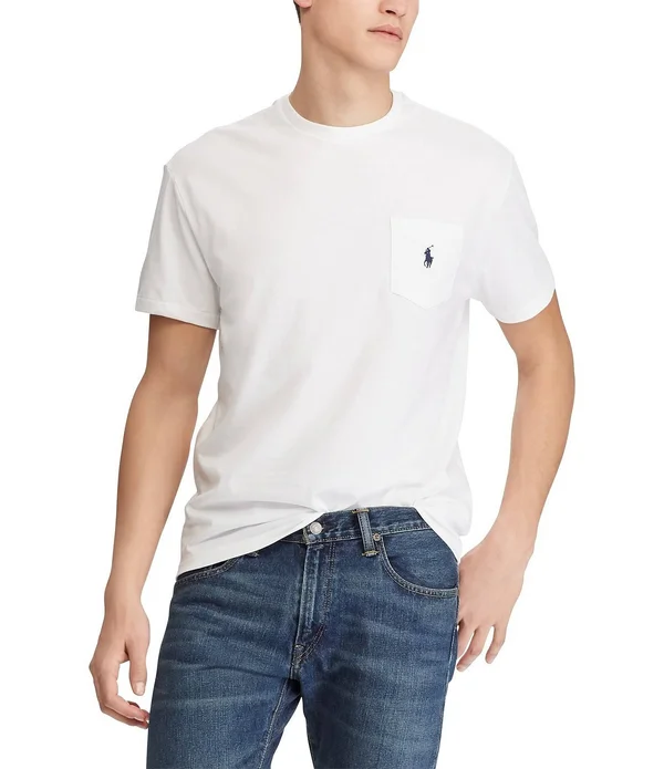 Big & Tall Polo Ralph Lauren Classic Fit Jersey Crewneck Pocket Tee - White - Size 5X - Men's