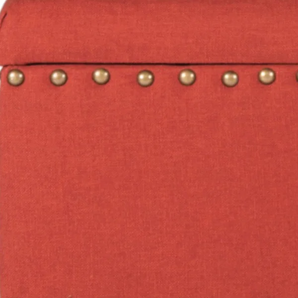 Fabric Upholstered Wooden Storage Bench with Nail Head TRIM, Large, Orange and Brown