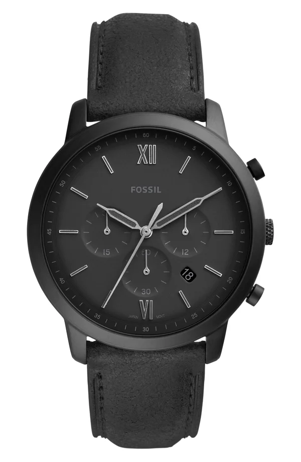 Fossil Neutra Chronograph Leather Watch - Black - Men's