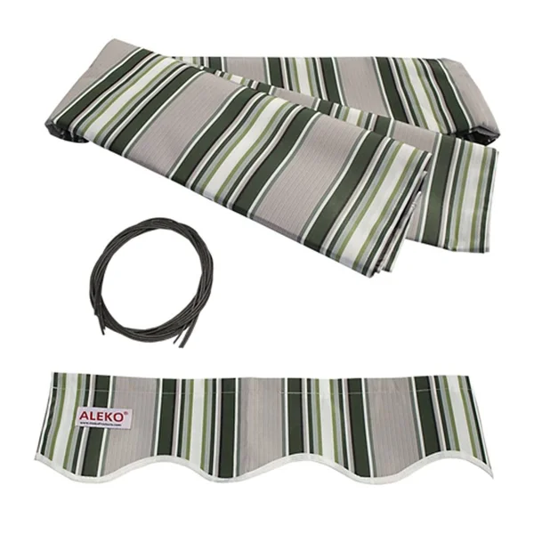 Aleko Abm12x10mstgr58-ap Motorized Retractable Black Frame Patio Awning 12 x 10 Feet - Multi-Striped Green