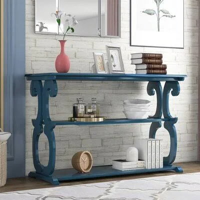 Console Table with 3-Tier Shelf One Allium Way Color: Blue