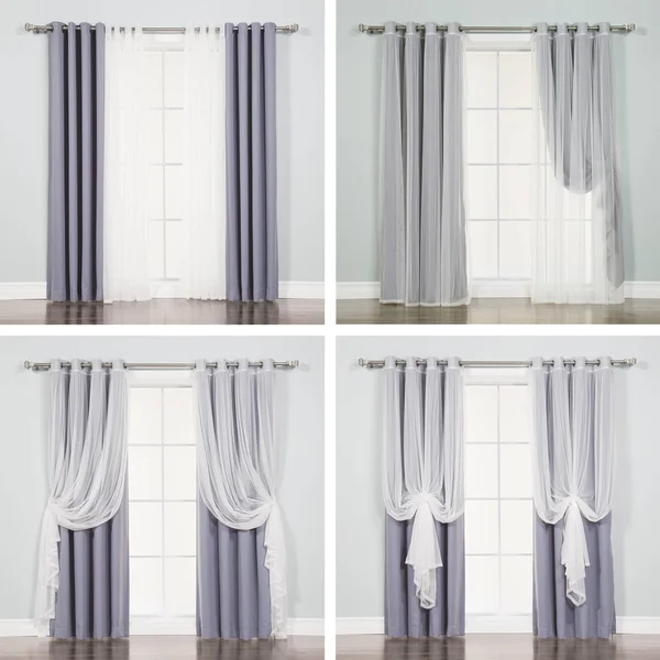 Aurora Home Mix & Match Agatha Sheer and Blackout 4 Piece Curtain Set Dove Grey 84 Inches, Gray