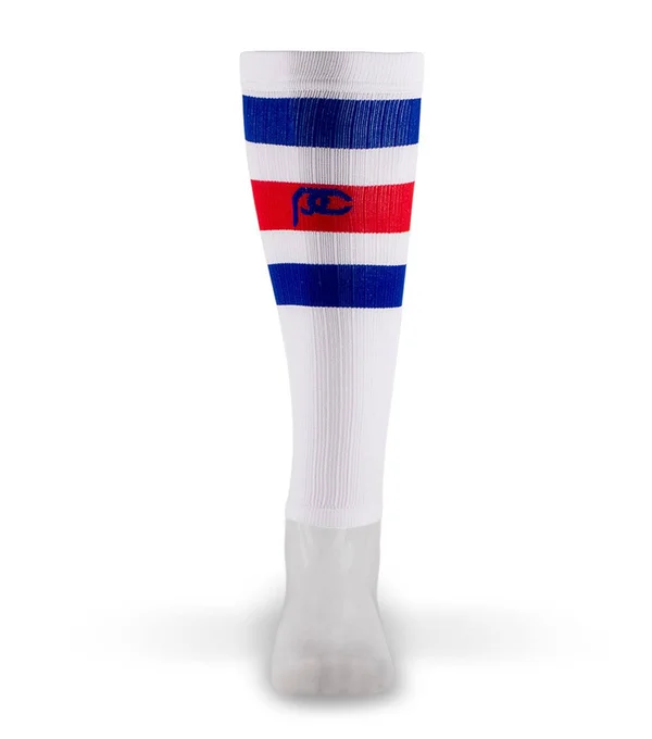 Pro Compression Calf Sleeves, White, Red & Blue Stripe, S/M, Best Compression Sleeves for Men, Women, Running, Sports