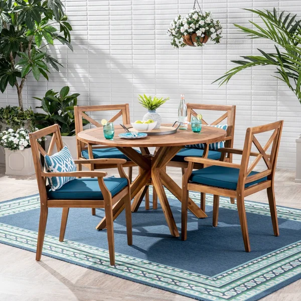 Jordan Outdoor 5 Piece Acacia Wood Dining Set Gray, Dark Gray