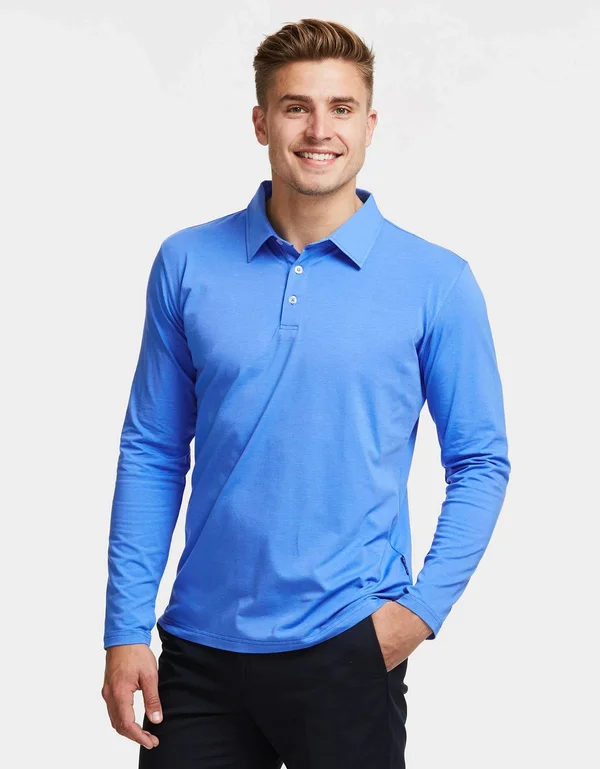 Sun Protective Long Sleeve Polo Shirt for Men UPF50+, UV Protection Navy