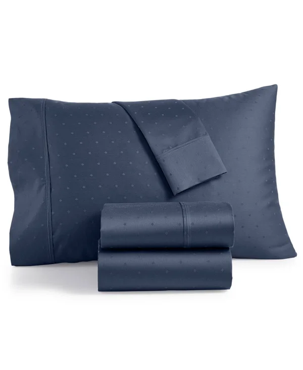 AQ Textiles Bergen House Diamond Dot 100% Certified Egyptian Cotton 1000 Thread Count 4 pc. Sheet Set - California King - Navy