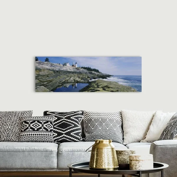 Lighthouse at The Coast - Pemaquid Point, Maine, Canvas Wall Art, 60x20, Great Big Canvas