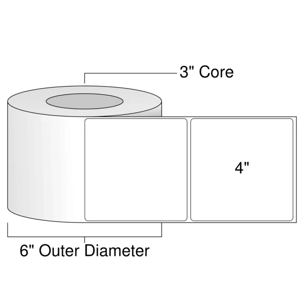 4x22 x 4x22 Inkjet Weatherproof White Gloss Labels, 1 Roll, 3x22 Core