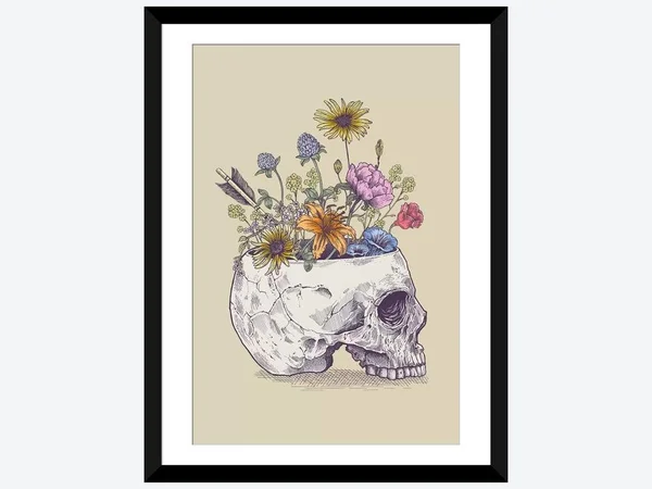 Framed Poster Prints - Half Skull Flowers by Rachel Caldwell ( Floral & Botanical > Flowers > Daisies art)