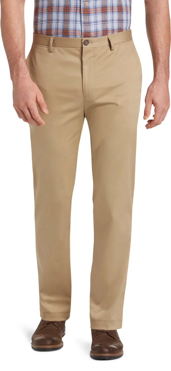Jos. A. Bank Men's Reserve Collection Tailored Fit Flat Front Chino Pants - BR Tan, 34x30